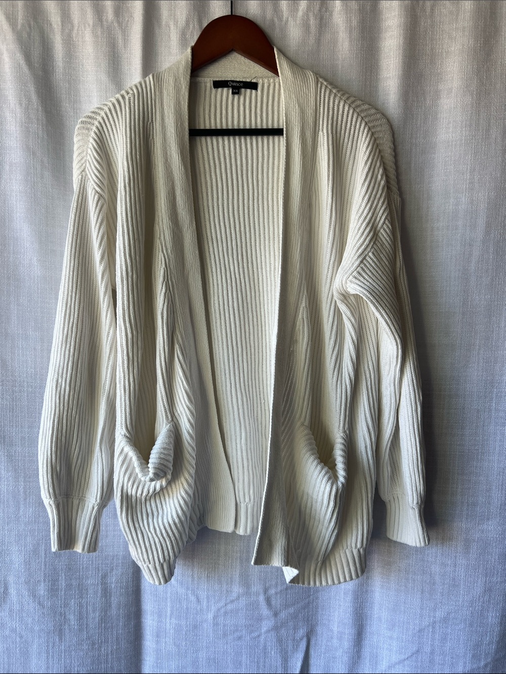 Quince Cream Ribbed Open-Front Cardigan